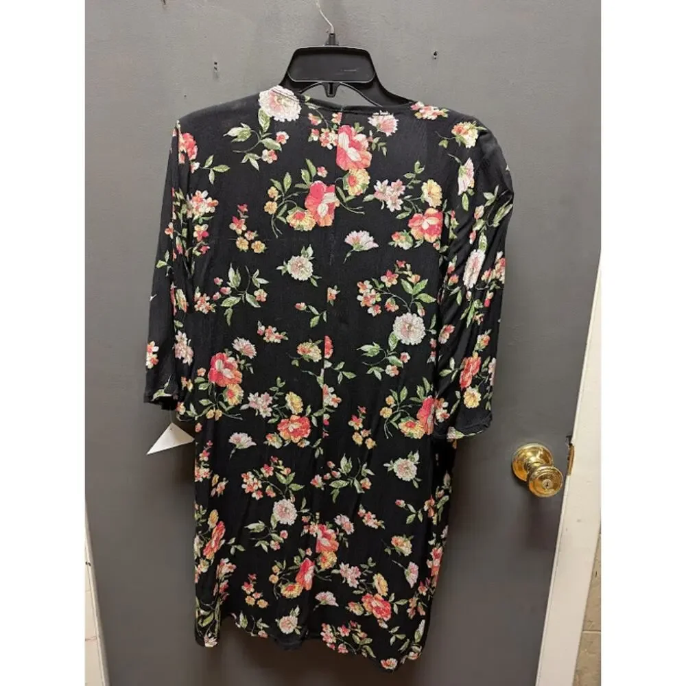 Harper Canyon Size Large cover up kimono YOUTH floral black flowers short sleeve
